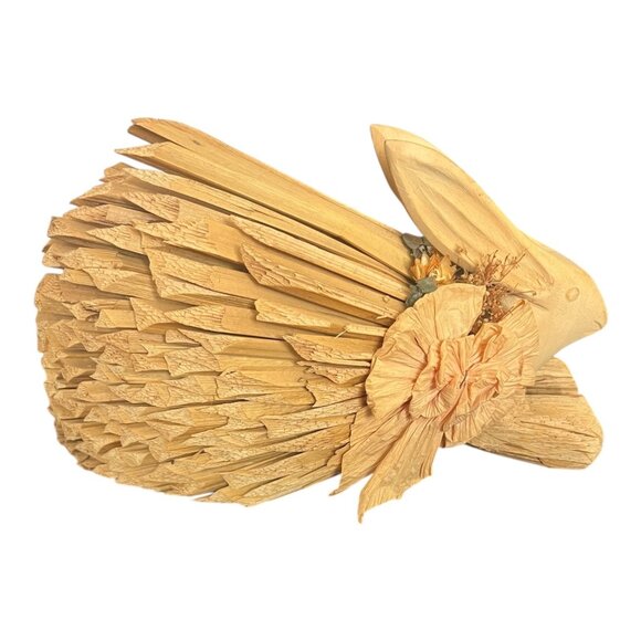 Primitive Handmade Straw & Corn Husk Bunny Rabbit Farmhouse Folk Art Decor 6X10" - Picture 1 of 7